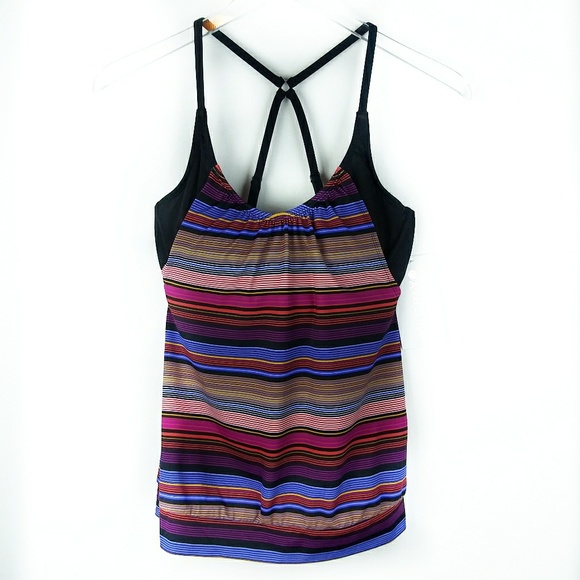 Athleta Tops - Altheta black and multi striped blousy tankini